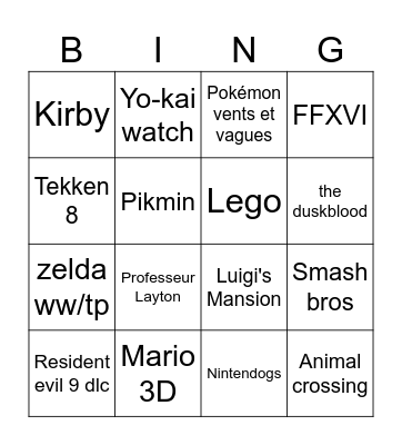nintendo direct 2026 Bingo Card