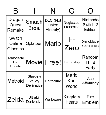 9.9.2026 Nintendo Direct Bingo Card