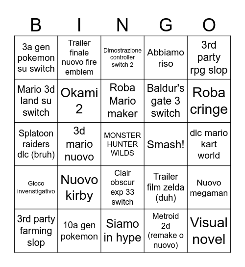Previsioni direct Bingo Card