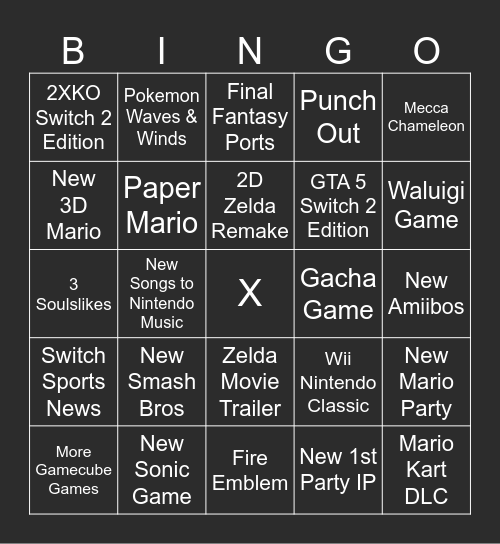 NINTENDO DIRECT BINGO CARD Bingo Card