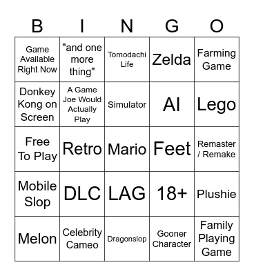 Nintendo Direct Bingo Card