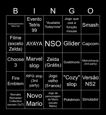 Nintendo Direct 09/09/2026 Bingo Card