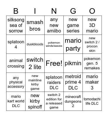 nintendo direct 09.09.2026 Bingo Card