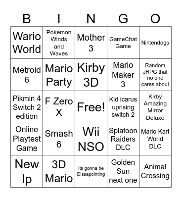 Nintendo Direct 992026 Bingo Card