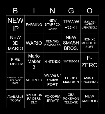 NINTENDO DIRECT BINGO Card