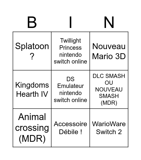 Untitled Bingo Card