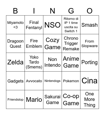 Nintendo Direct 09/09/2026 Bingo Card