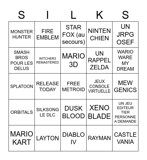 NINTENDO DIRECT Bingo Card