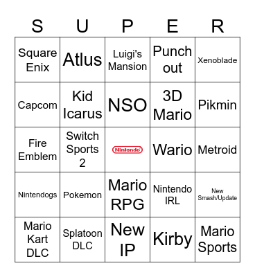 Nintendo Direct Bingo Card