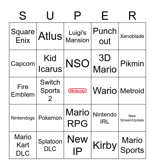 Nintendo Direct Bingo Card