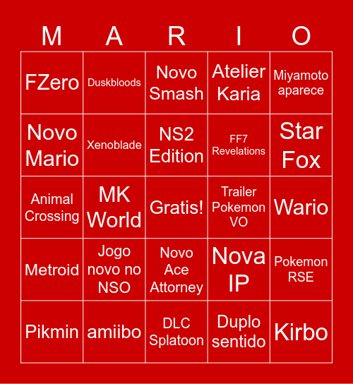 NINTENDO DIRETAMENTE 09/09/2026 Bingo Card