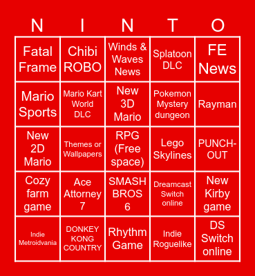 NINTENDO DIRECT BINGO Card