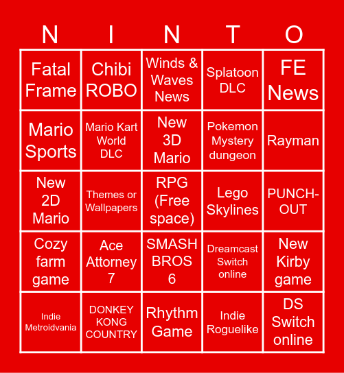 NINTENDO DIRECT BINGO Card