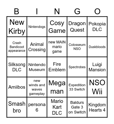 NINTENDO DIRECT BINGO Card