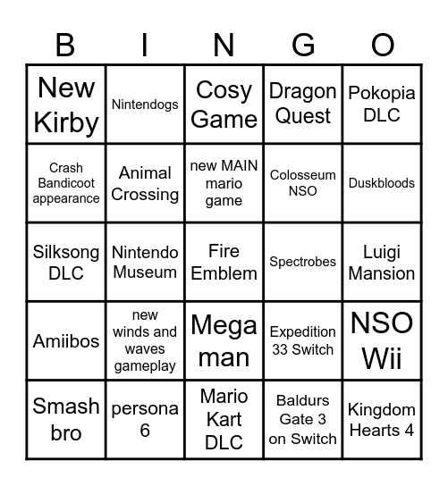 NINTENDO DIRECT BINGO Card