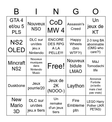 Bingo Nintendo Direct d'Octobre 2026 Bingo Card