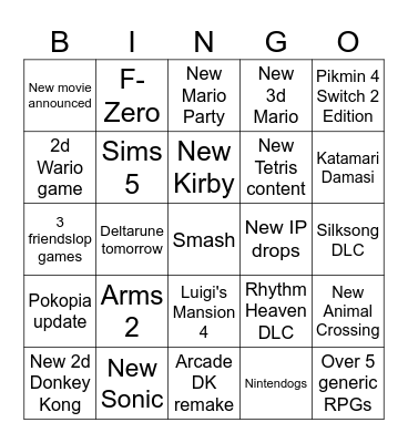 Nintendo Direct Bingo Card