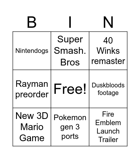 Untitled Bingo Card