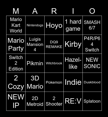 Nintendo Direct Bingo Card