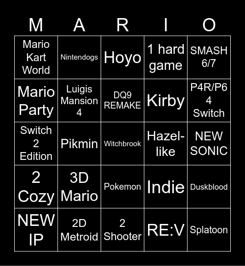 Nintendo Direct Bingo Card