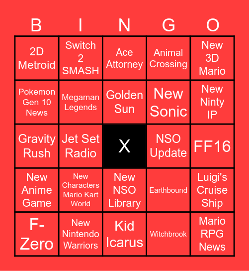 Nintendo Direct Bingo Card