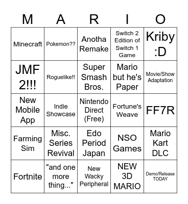 Nintendo Directamundo Bingo Card