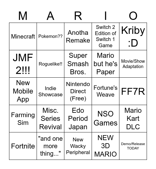 Nintendo Directamundo Bingo Card