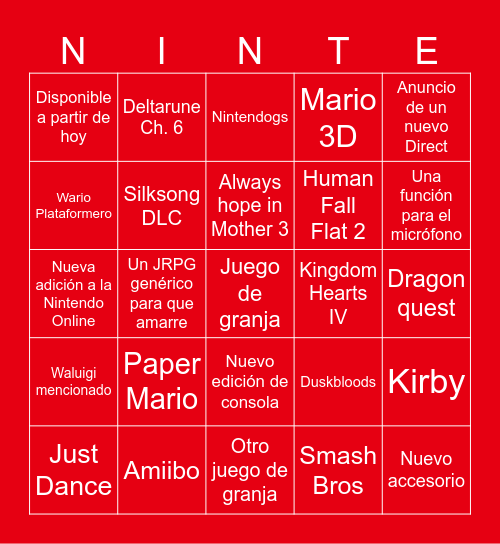 NINTENDO ESPERO QUE LO HAGAS BIEN Bingo Card