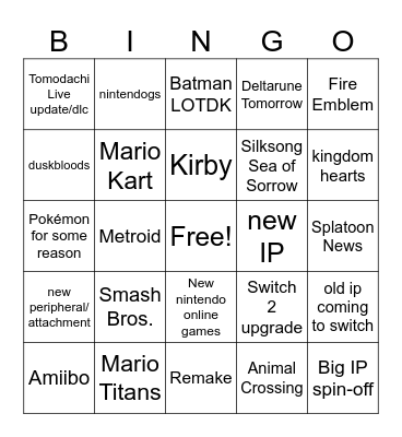 Nintendo Direct 09/09 Bingo Card
