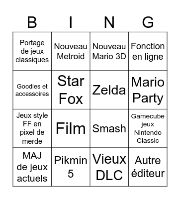 Nintendo Bingo Card