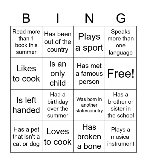 Human Scavenger Hunt Bingo Card