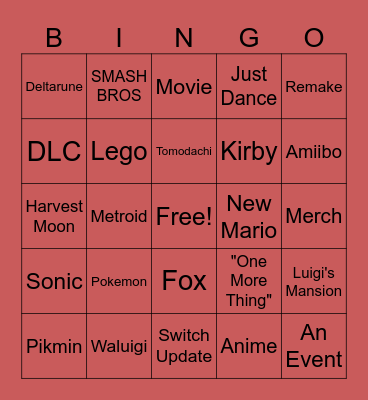 NINTENDO DIRECT Bingo Card