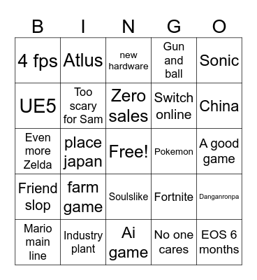 Nintendo direct Bingo Card