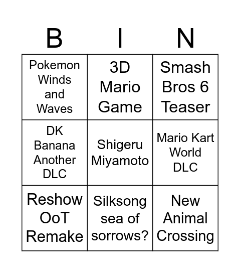 Direct 9.9.2026 Bingo Card