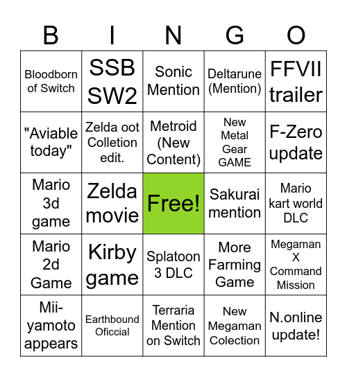Nintendo Direct BINGO! Bingo Card