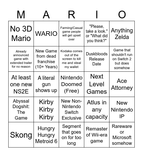 September Direct Bingo Card
