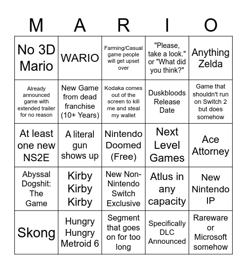 September Direct Bingo Card