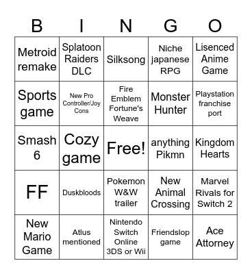 Nintendo Direct 9.9 Bingo Card