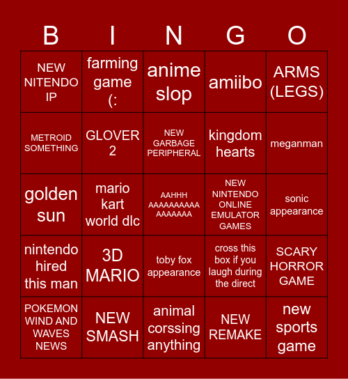 NINTENDO DIRECT SEPTEMBER 9TH Bingo Card