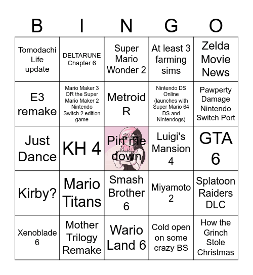 Nintendo Direct 9.9.2026 Predictions Bingo Card