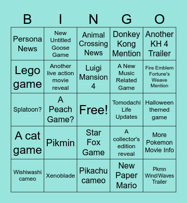 Nintendo Direct 9.9.2026 Bingo Card