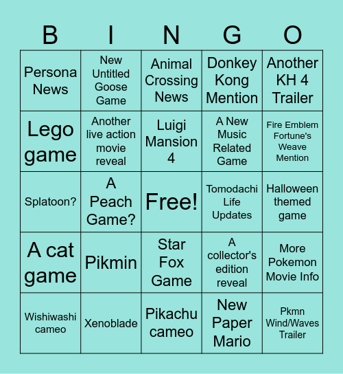 Nintendo Direct 9.9.2026 Bingo Card