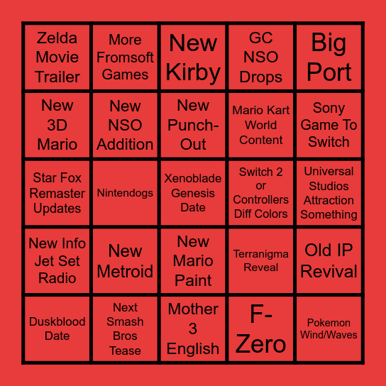 Nintendo Direct Sept 2026 Bingo Card