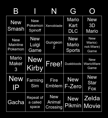 Nintendo Direct 9/9/26 Bingo Card