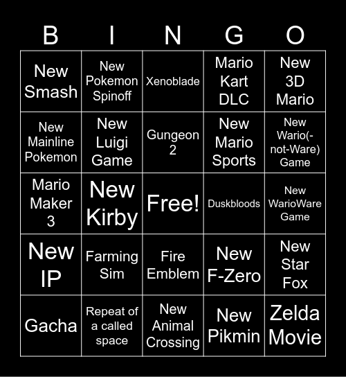 Nintendo Direct 9/9/26 Bingo Card