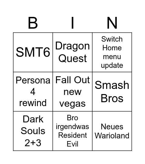 Untitled Bingo Card