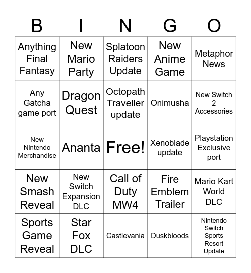 Switch Direct Bingo Card