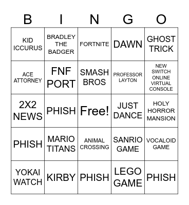 NINTENDO DIRECT NIGHT BEFORE KIRK Bingo Card
