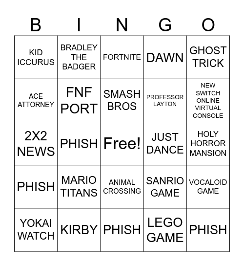 NINTENDO DIRECT NIGHT BEFORE KIRK Bingo Card