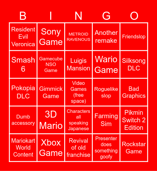 Nintendo Direct Bingo Card